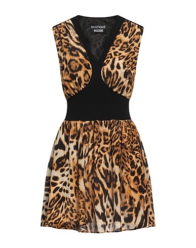 BOUTIQUE MOSCHINO Short dress Camel 100% Silk, Virgin Wool, Polyamide, Elastane