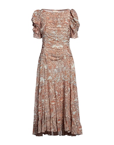ULLA JOHNSON Vestito midi Marrone 56% Cotone, 42% Viscosa, 2% Poliestere metallizzato