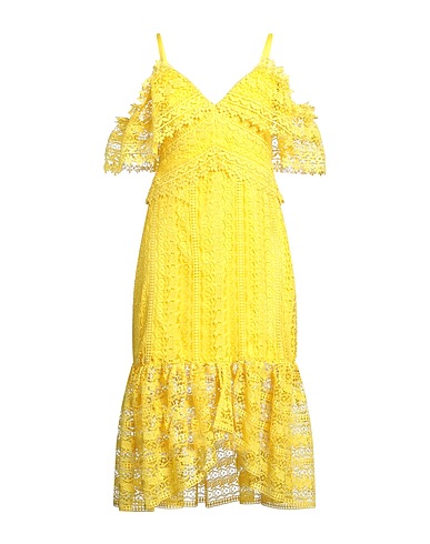 THREE FLOOR Robe mi-longue Jaune 100% Polyester, Élasthanne
