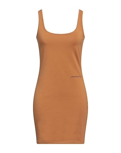 HINNOMINATE Short dress Camel 92% Cotton, 8% Elastane