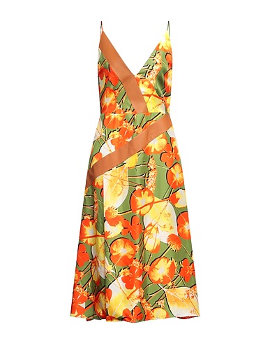 TRUSSARDI Midi dress Orange 100% Silk, Lambskin