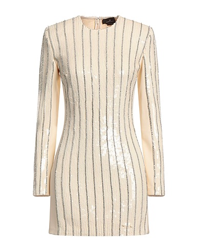 ELISABETTA FRANCHI Elegant dress White 96% Polyester, 4% Elastane, Plastic, Glass, Metal