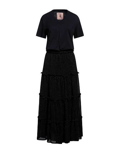 LE TWINS Long dress Black 50% Cotton, 50% Polyester