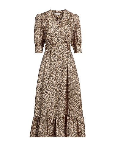 SANDRO Midi dress Beige 100% Silk, Mother-of-pearl