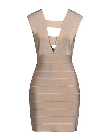 HERVÉ LÉGER Short dress Beige 90% Recycled rayon, 9% Nylon, 1% Elastane