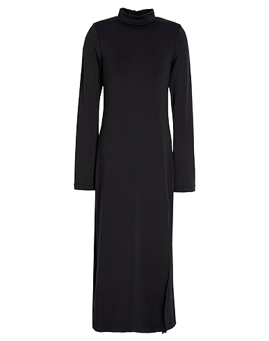 8 by YOOX Midi dress MOCK-NECK FRONT SPLIT MIDI DRESS W/ FLARED SLEEVES
 Black 95% Recycled polyester, 5% Elastane