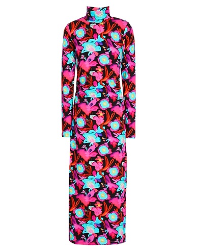 8 by YOOX Midi dress VISCOSE HIGH-NECK PRINTED MIDI DRESS W/ RUCHED SIDE SEAM
 Black 95% Viscose, 5% Elastane