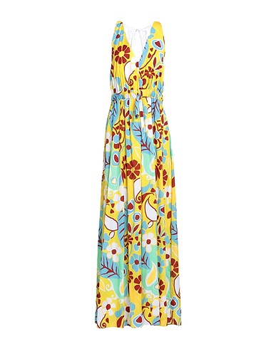 FEDELI Long dress Yellow 95% Cotton, 5% Elastane