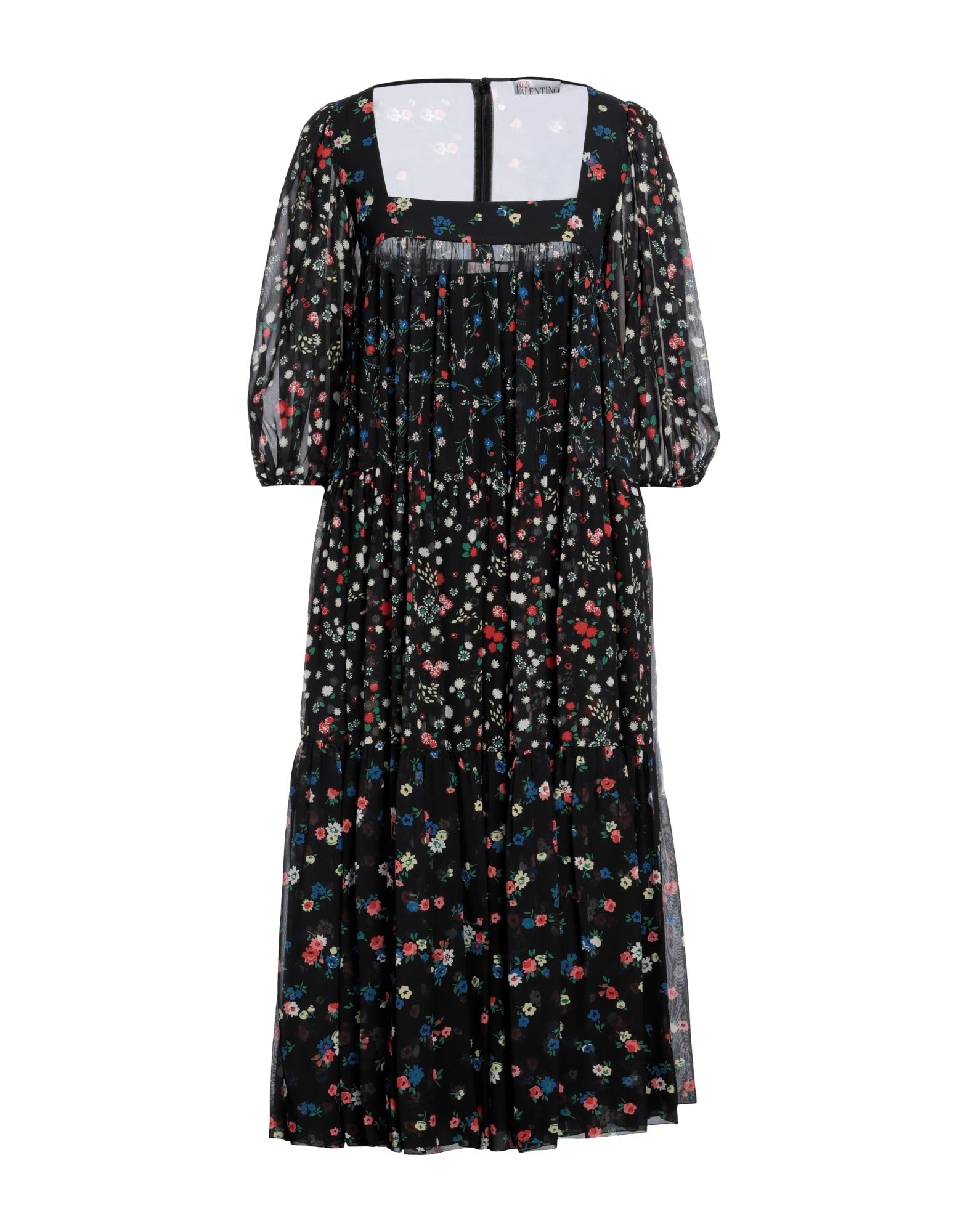 Valentino★素敵！Pink A-Line Black Floral Print Dress Valentino Floral Printed Silk Maxi Dress