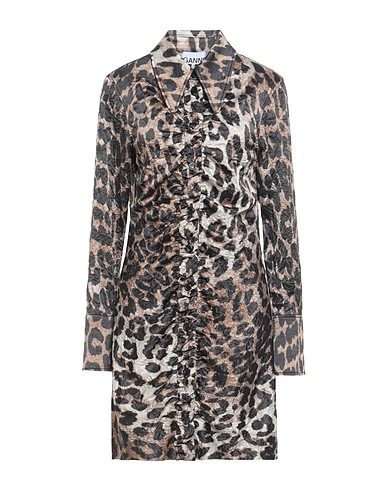 GANNI Shirt dress Brown 95% Recycled polyester, 5% Elastane
