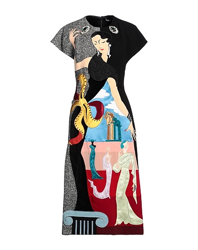 DOLCE&GABBANA Midi dress Black 90% Wool, 10% Polyamide, Silk, Rayon, Glass