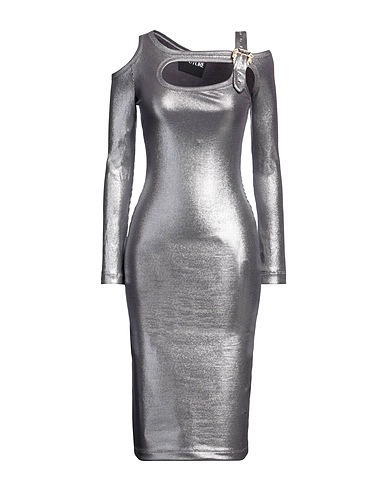 VERSACE JEANS COUTURE Midi dress Silver 97% Polyamide, 3% Elastane