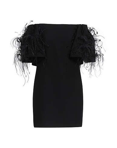 VALENTINO GARAVANI Elegant dress Black 65% Virgin Wool, 35% Silk, Rooster feathers, Ostrich feathers