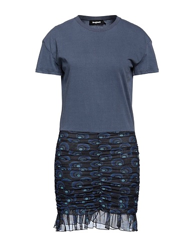 DESIGUAL Short dress Slate blue 62% Cotton, 35% Polyester, 3% Elastane