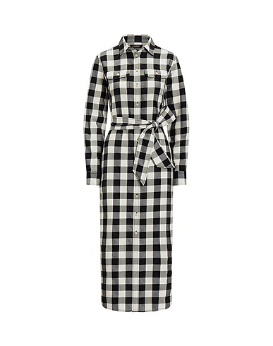 LAUREN RALPH LAUREN Midi dress BUFFALO CHECK BELTED TWILL SHIRTDRESS
 Black 100% Cotton