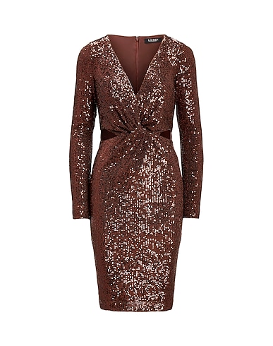 LAUREN RALPH LAUREN Midi dress TWIST-FRONT SEQUINED COCKTAIL DRESS
 Brown 97% Polyester, 3% Elastane