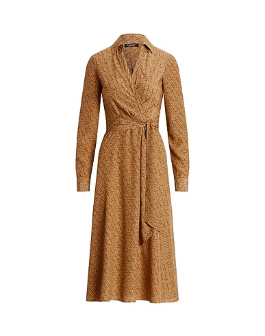LAUREN RALPH LAUREN Midi dress PRINT SURPLICE CREPE MIDI DRESS
 Light brown 100% Recycled polyester