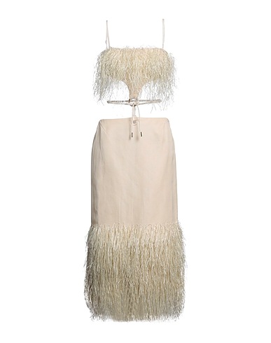 JACQUEMUS Long dress Beige 52% Cotton, 37% Viscose, 11% Linen, Natural raffia