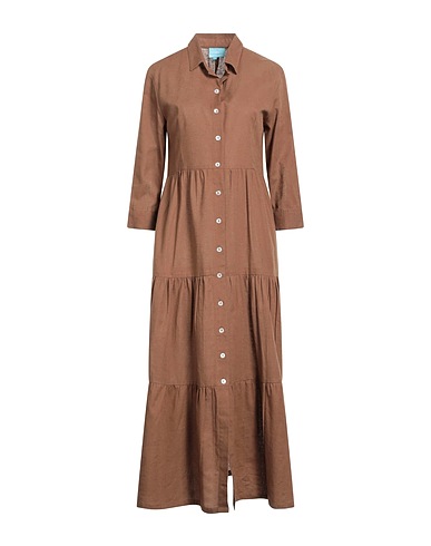 ICONIQUE Midi dress Brown 55% Cotton, 45% Linen