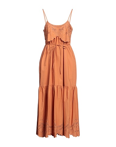 TWINSET Long dress Apricot 100% Cotton, Polyester