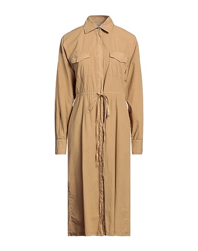 19.70 NINETEEN SEVENTY Midi dress Khaki 100% Cotton, Mother-of-pearl