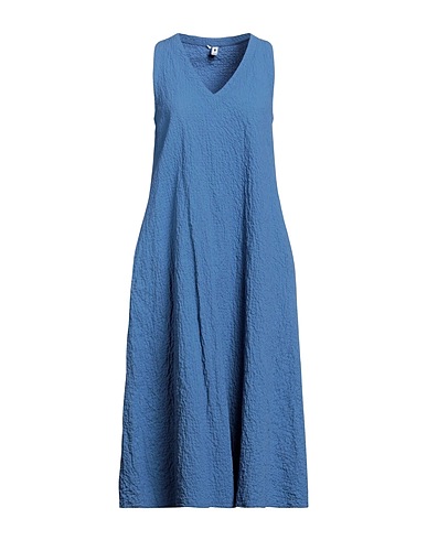 EUROPEAN CULTURE Midi dress Slate blue 99% Cotton, 1% Rubber