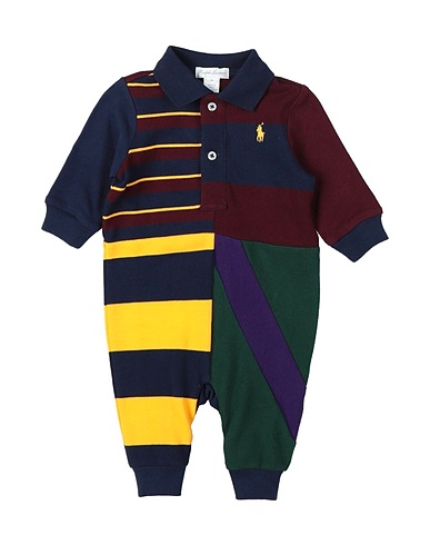 POLO RALPH LAUREN Baby jumpsuit  Patchwork Cotton Mesh Polo Coverall
 Navy blue 100% Cotton