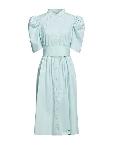 TWINSET Midi dress Light green 96% Cotton, 4% Elastane