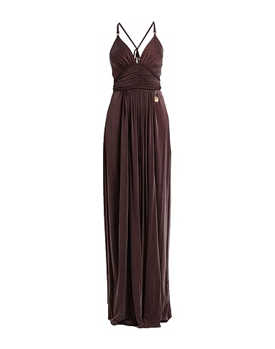 ELISABETTA FRANCHI Long dress RED CARPET Chocolate brown 92% Cupro, 8% Elastane
