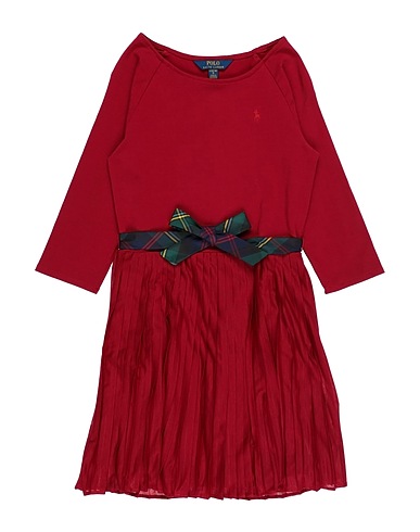 POLO RALPH LAUREN Dress Pleated Stretch Jersey Dress Brick red 93% Cotton, 7% Elastane, Polyester