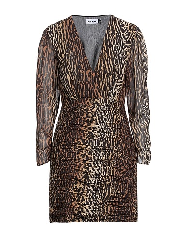 RIXO Short dress Brown 95% Silk, 5% Elastane