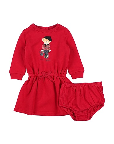 POLO RALPH LAUREN ベビーワンピース  Polo Bear Fleece Dress & Bloomer
 レッド コットン 60% / ポリエステル 40%