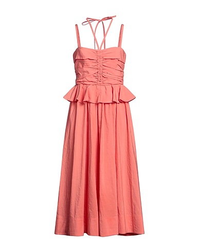 ULLA JOHNSON Midi dress Salmon pink 53% Cotton, 45% Linen, 2% Silk