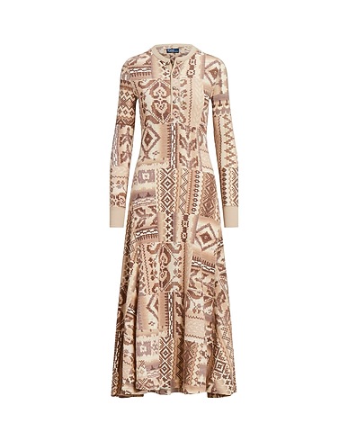 POLO RALPH LAUREN PATCHWORK MOTIF COTTON WAFFLE DRESS | Beige Women‘s ...