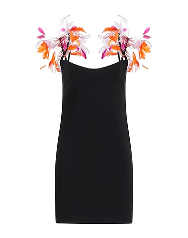 THE ATTICO Kurzes Kleid Schwarz 92% Polyester, 8% Polyurethan, Hahnenfedern