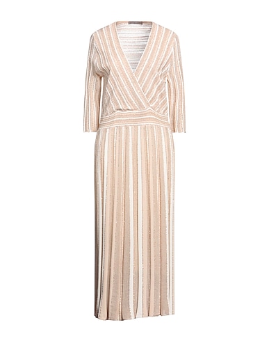 D.EXTERIOR Midi dress Beige 66% Viscose, 21% Polyamide, 10% Polyester, 3% Metallic Polyester