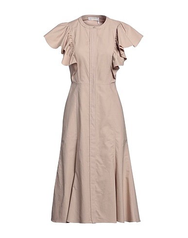 CHLOÉ Midi dress Taupe 100% Cotton, Mother-of-pearl