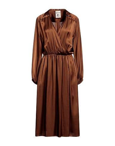 SEMICOUTURE Midi dress Brown 87% Acetate, 13% Silk
