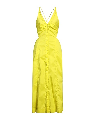 GANNI Long dress Lime green 75% Cotton, 22% Polyamide, 3% Elastane