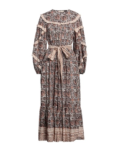 ULLA JOHNSON Long dress Dark brown 70% Cotton, 30% Viscose