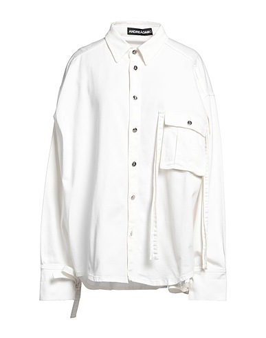 ANDREĀDAMO Denim shirt White 97% Cotton, 3% Elastane