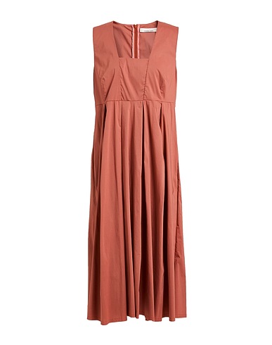 LIVIANA CONTI Midi dress Brown 68% Cotton, 28% Polyamide, 4% Elastane
