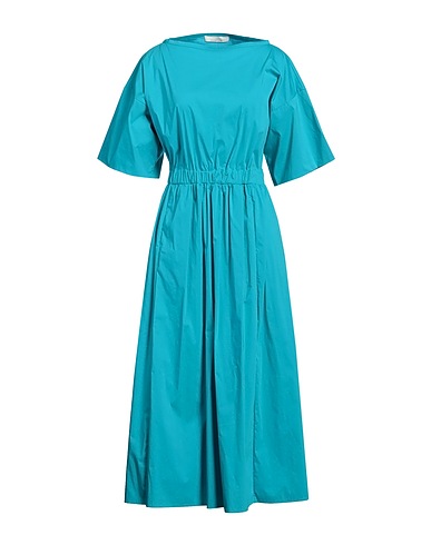 LIVIANA CONTI Midi dress Turquoise 68% Cotton, 28% Polyamide, 4% Elastane