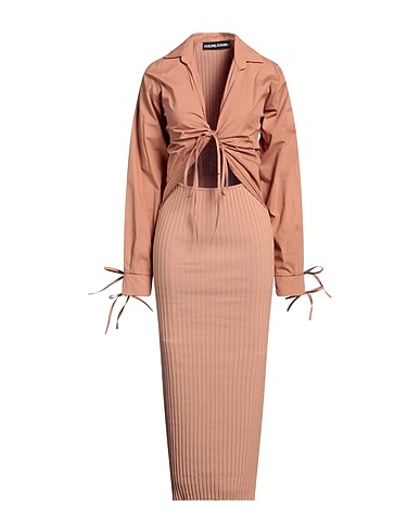 ANDREĀDAMO Midi dress Camel 50% Cotton, 40% Viscose, 6% Polyester, 3% Polyamide, 1% Elastane
