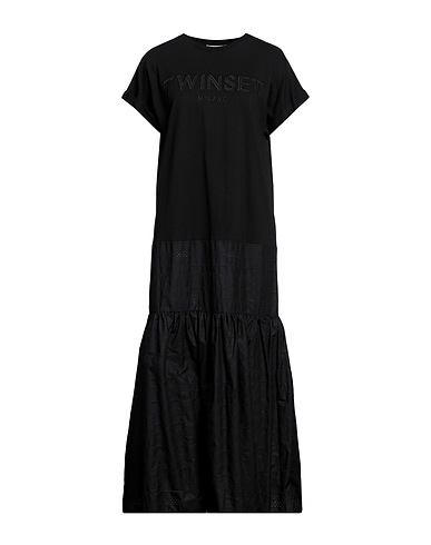 TWINSET Langes Kleid Schwarz 100% Baumwolle, Polyester, Elastan