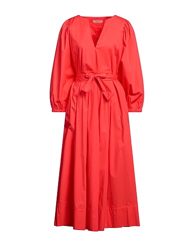 TWINSET Midi dress Coral 96% Cotton, 4% Elastane