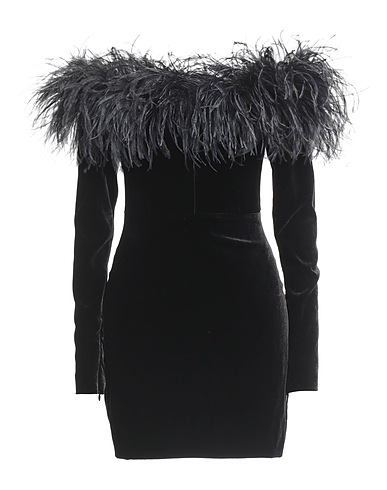 ALESSANDRA RICH Tubino Nero 80% Viscosa, 10% Seta, 10% Elastan, Piume di struzzo, Piume di tacchino