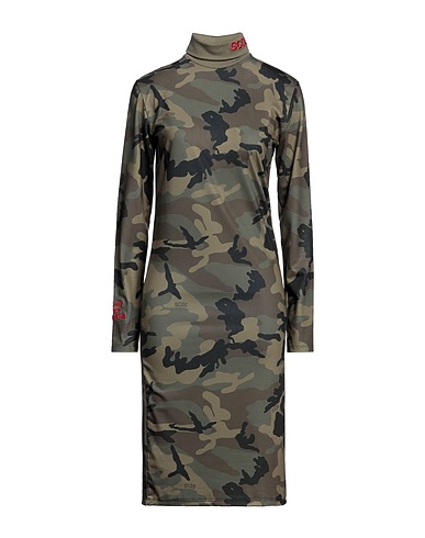 GCDS Midi dress Military green 90% Polyester, 10% Lycra®