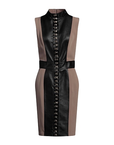 GIL SANTUCCI Midi dress Black 94% Polyester, 6% Elastane, Lambskin