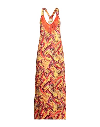 4GIVENESS Long dress Orange 82% Polyester, 18% Elastane